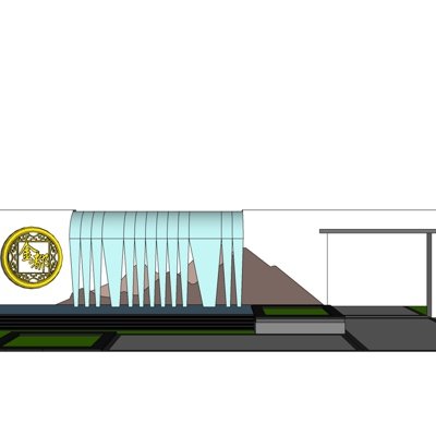 新中式水池景观墙su模型