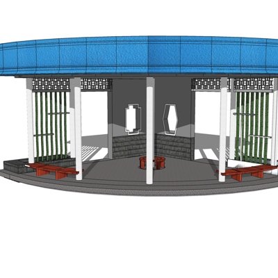 新中式凉亭su模型