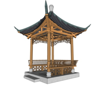 中式四角凉亭su模型