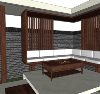 新中式庭院休闲沙发su模型