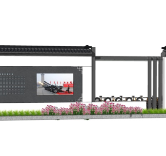新中式景观墙su模型
