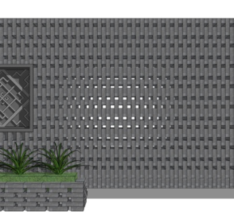 新中式庭院景观墙su模型