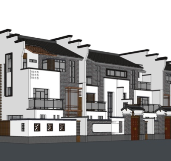 新中式连排别墅su模型