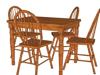 美式红木餐桌椅su模型