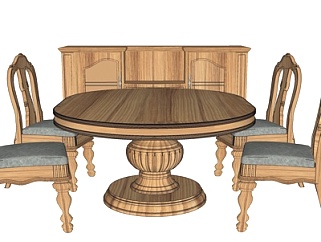 美式圆形餐桌椅su模型