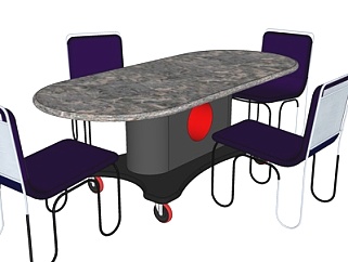 现代大理石餐桌椅su模型