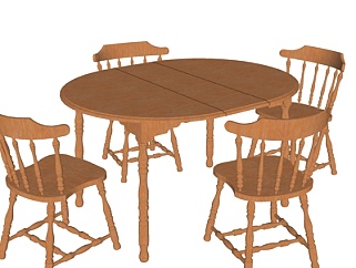 美式椭圆形餐桌椅su模型