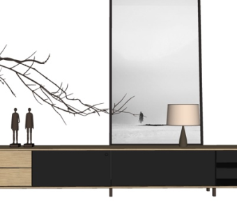 现代实木电视柜su模型
