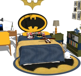 现代儿童床su模型