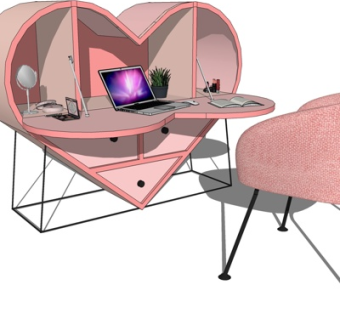 现代实木爱心书桌su模型