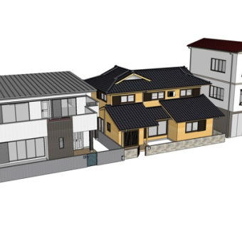 新中式连排别墅su模型