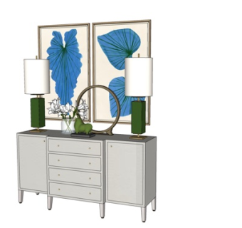 新中式实木边柜su模型