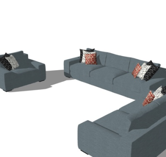 现代布艺多人沙发su模型