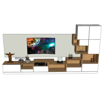 现代实木电视柜su模型