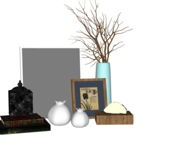 现代书籍花瓶化妆盒摆件su模型