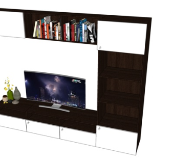 现代实木电视柜su模型