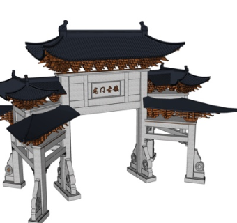中式古建牌坊su模型