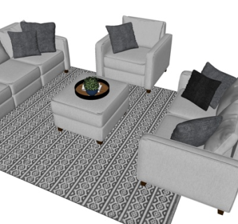 现代布艺多人沙发su模型