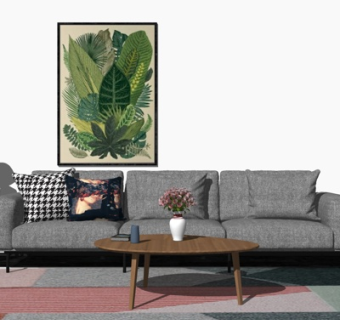 现代布艺多人沙发su模型