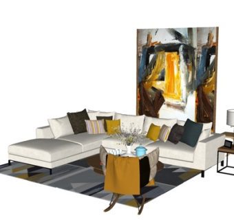 现代布艺转角沙发su模型