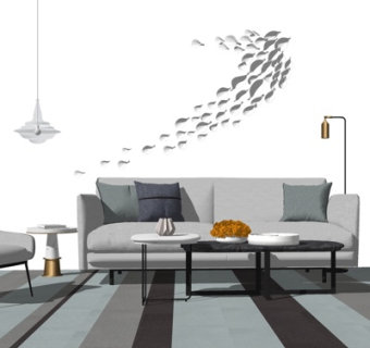 现代布艺组合沙发su模型