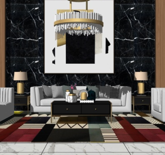 后现代布艺组合沙发su模型