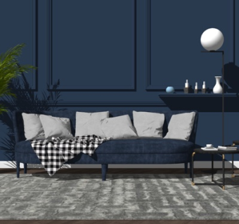 现代布艺多人沙发su模型