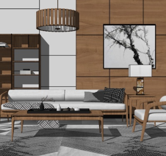 北欧实木组合沙发su模型