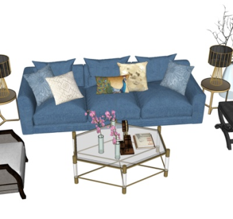 现代布艺组合沙发su模型