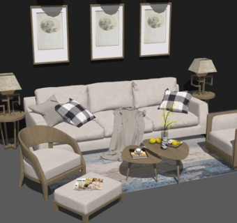 现代布艺组合沙发su模型