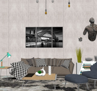 北欧布艺组合沙发su模型