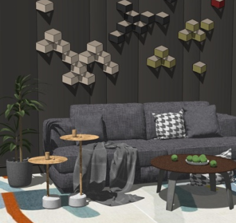 现代布艺多人沙发su模型