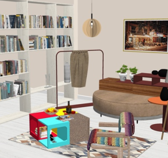 北欧原木休闲桌椅su模型