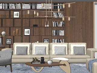 现代皮革组合沙发su模型
