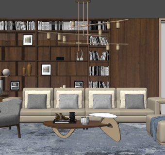 现代皮革组合沙发su模型