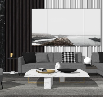 现代布艺组合沙发su模型