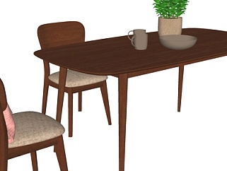 北欧实木<em>条形</em>餐桌椅su模型