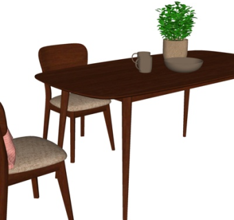 北欧实木条形餐桌椅su模型
