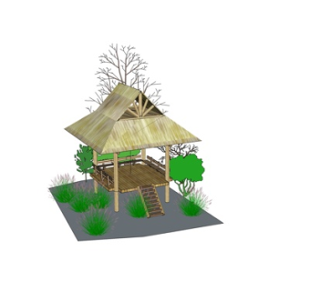 东南亚实木凉亭su模型