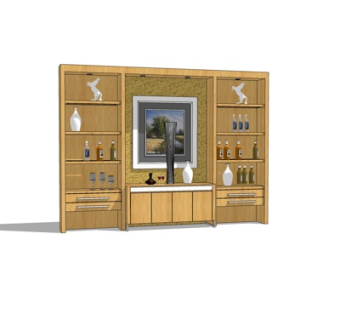 现代实木装饰柜su模型