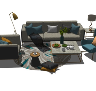 现代布艺组合沙发su模型