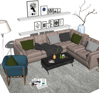 现代布艺组合沙发su模型