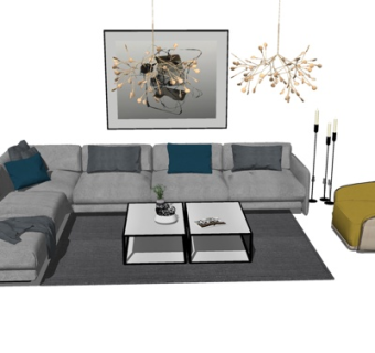 现代布艺组合沙发su模型