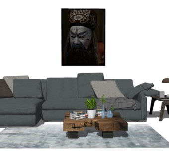 现代布艺多人沙发su模型