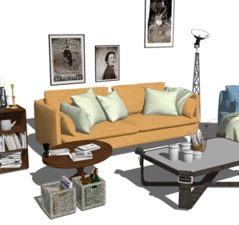 现代布艺组合沙发su模型