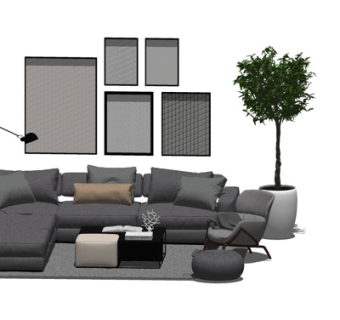 现代布艺转角沙发su模型