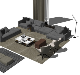 现代布艺组合沙发su模型