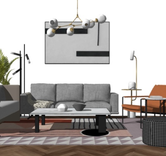 现代布艺组合沙发su模型