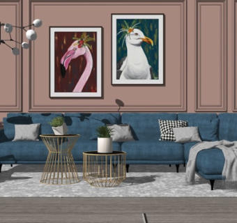 现代布艺转角组合沙发su模型