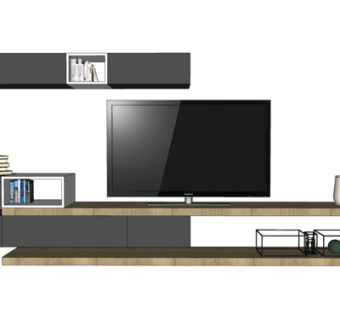 现代实木电视柜su模型
